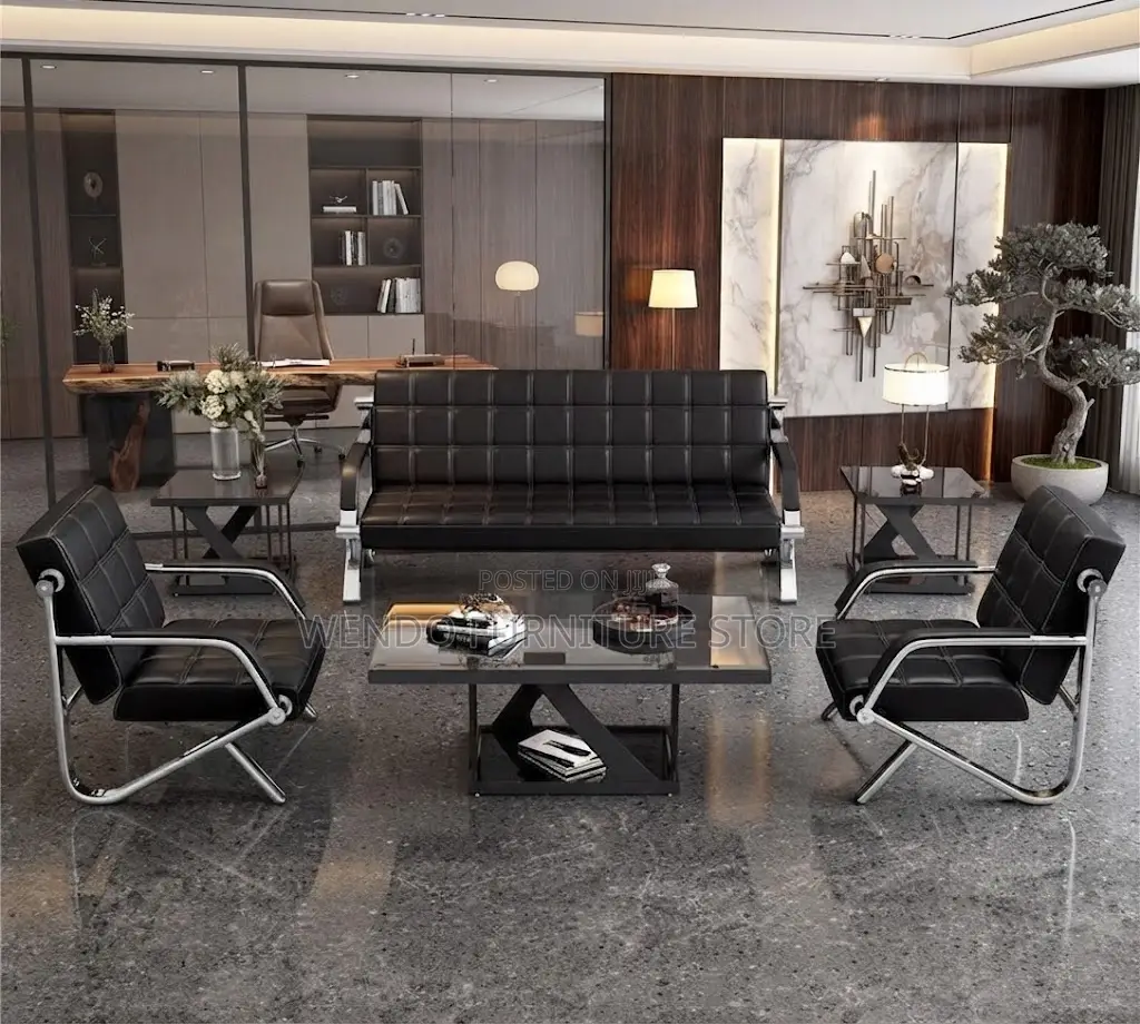 Office Sofa; Leather Black Executive Five Seaters Lobby Sofa Set