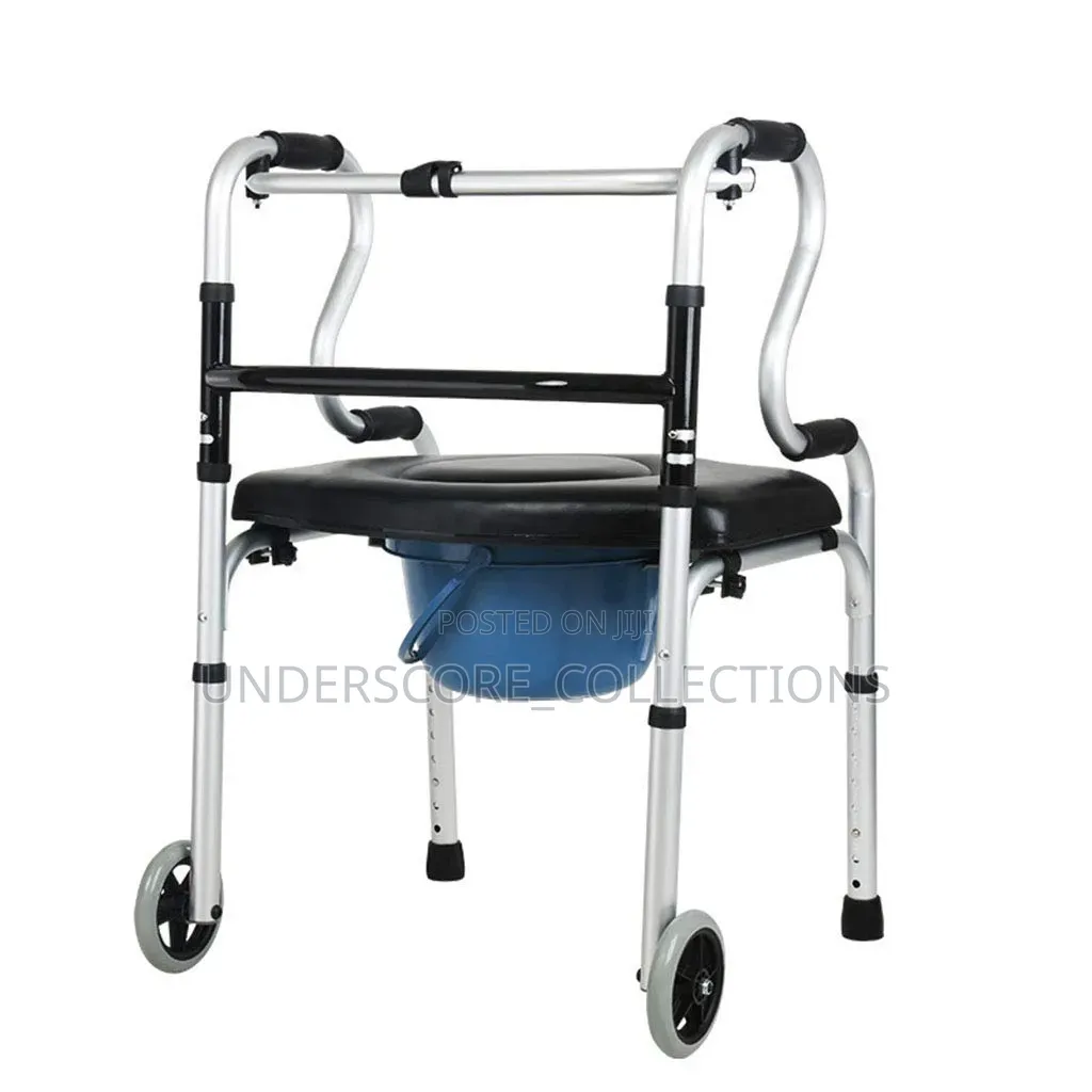 Versatile 5-in-1 Folding Walker Equipped With a Padded Commode Seat
