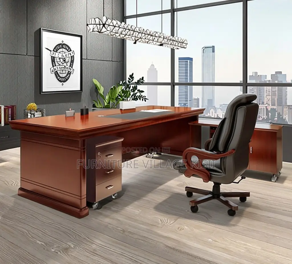 Office Desk; Executvive Mahogany L-Shaped 1800mm Office Desk