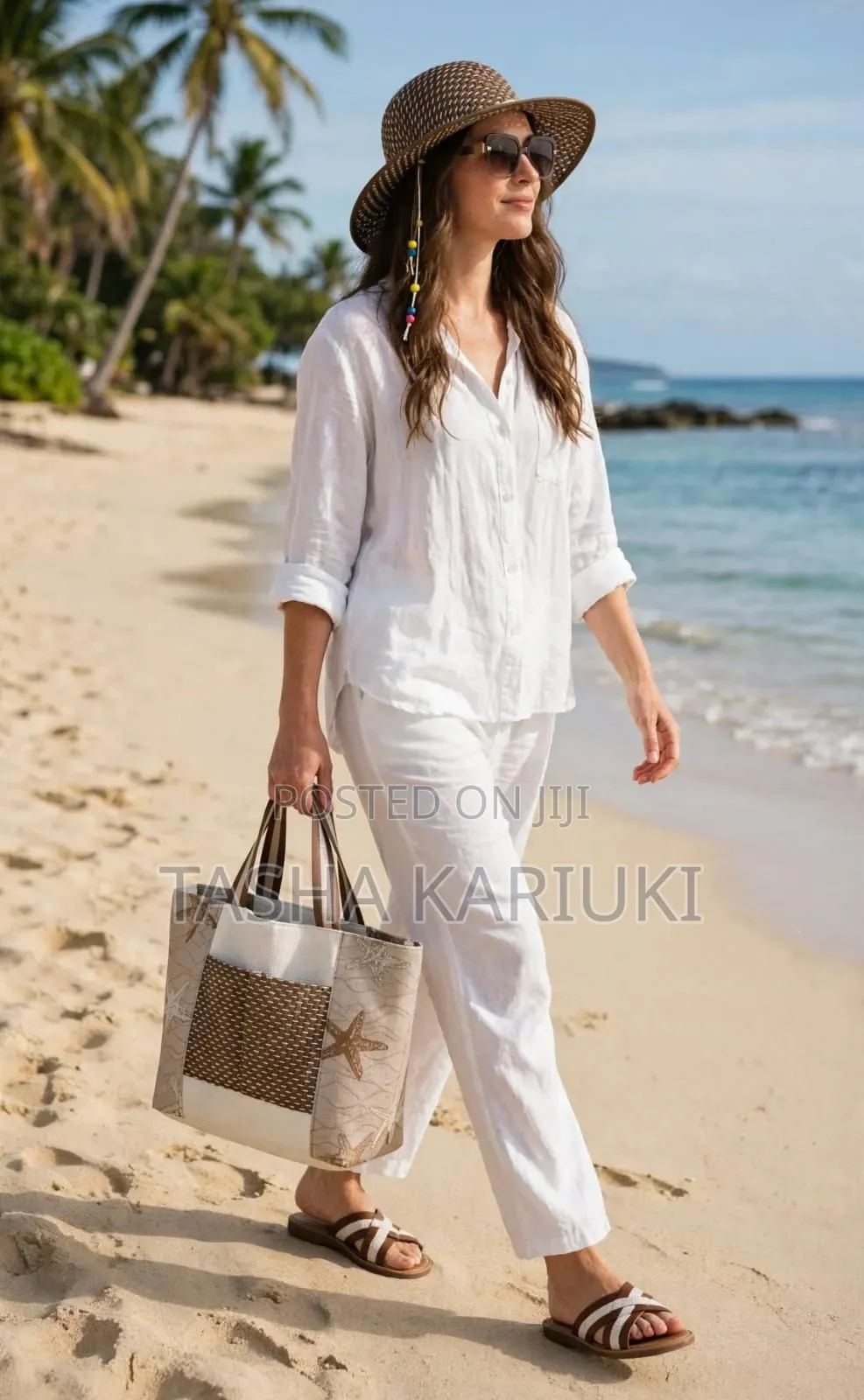 Complete 4PC Beach Set – Tote, Sun Hat, Shades & Slides