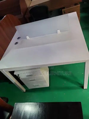 2 Way White Workstation Desk With Pedestal