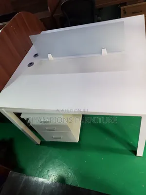 2 Way White Workstation Desk With Pedestal