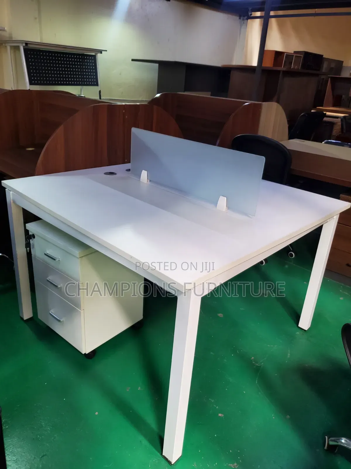 2 Way White Workstation Desk With Pedestal