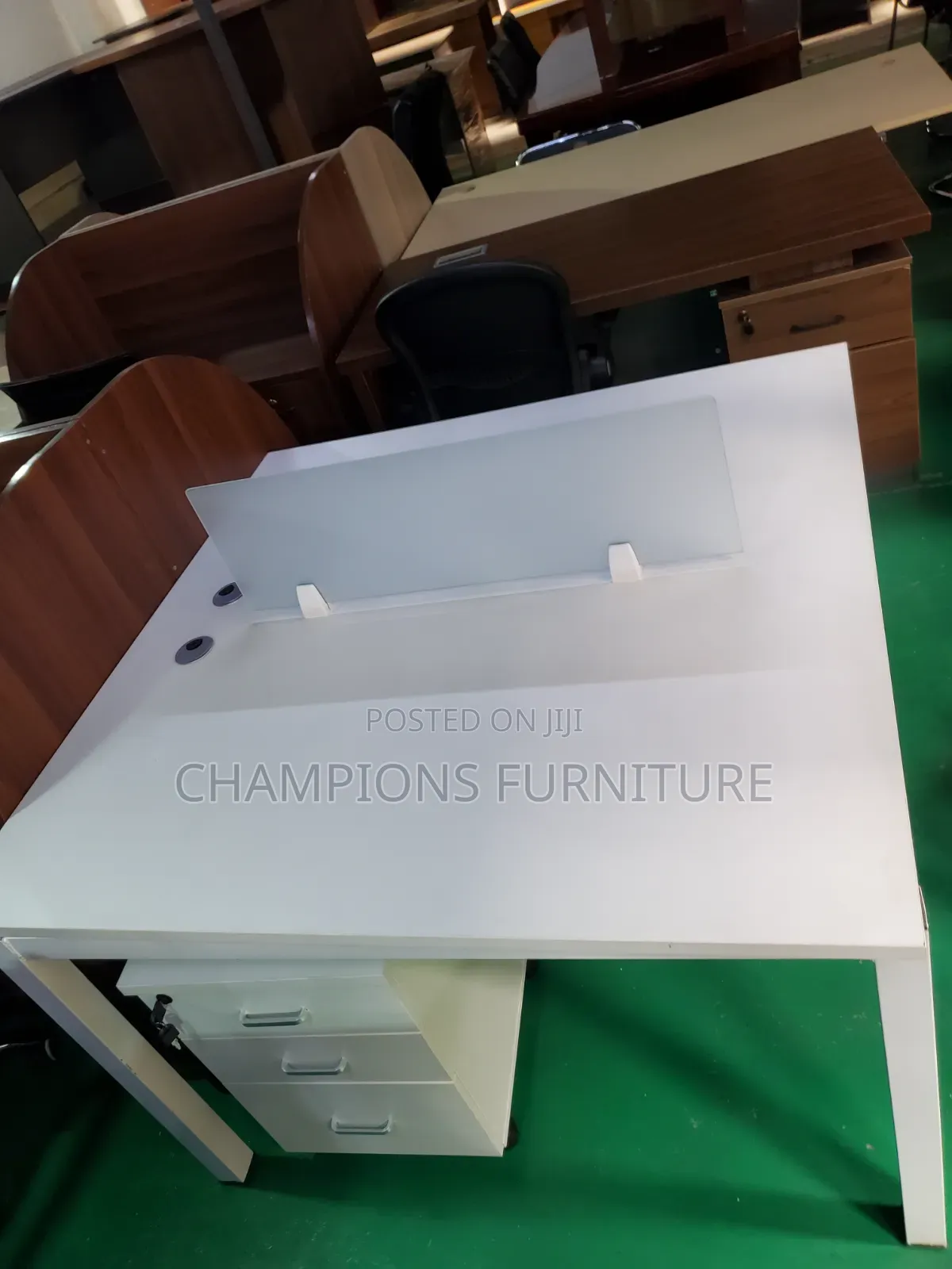 2 Way White Workstation Desk With Pedestal