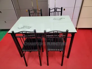 Modern 4-Seater Floral Glass Top Dining Set