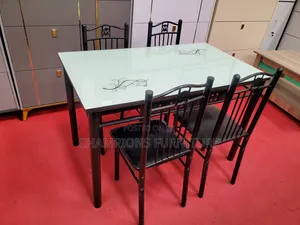 Modern 4-Seater Floral Glass Top Dining Set