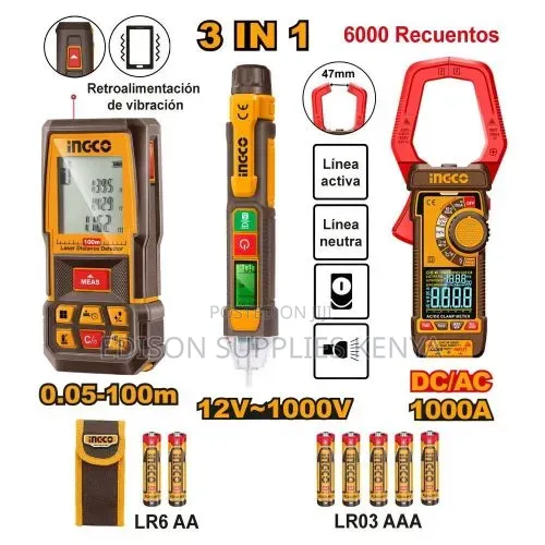 INGCO Laser Distance Metre Combo Kit, Clamp Meter 1000A , Non-Contact