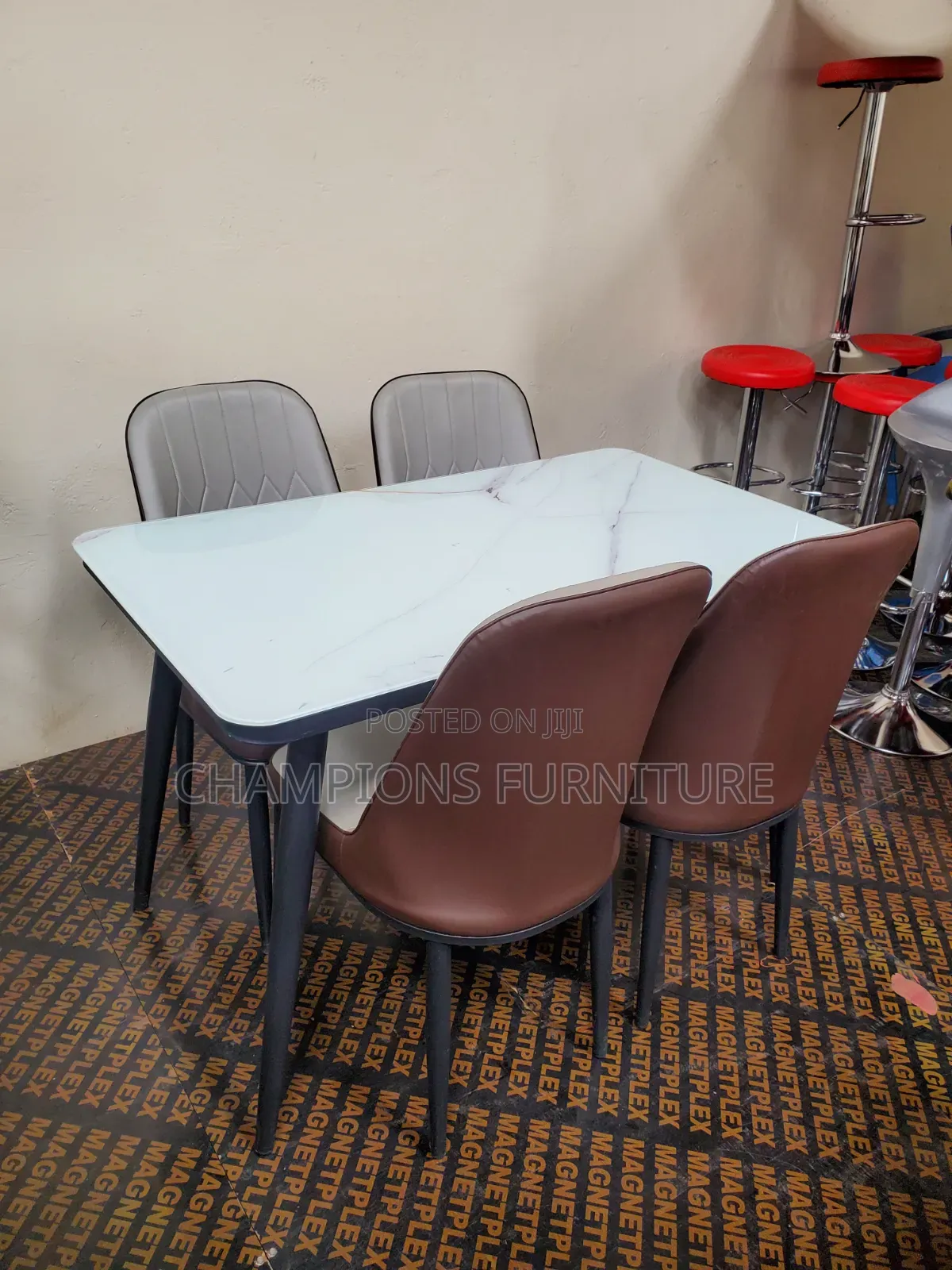 PU Leather Dining Chairs and Marble Effect Table Set