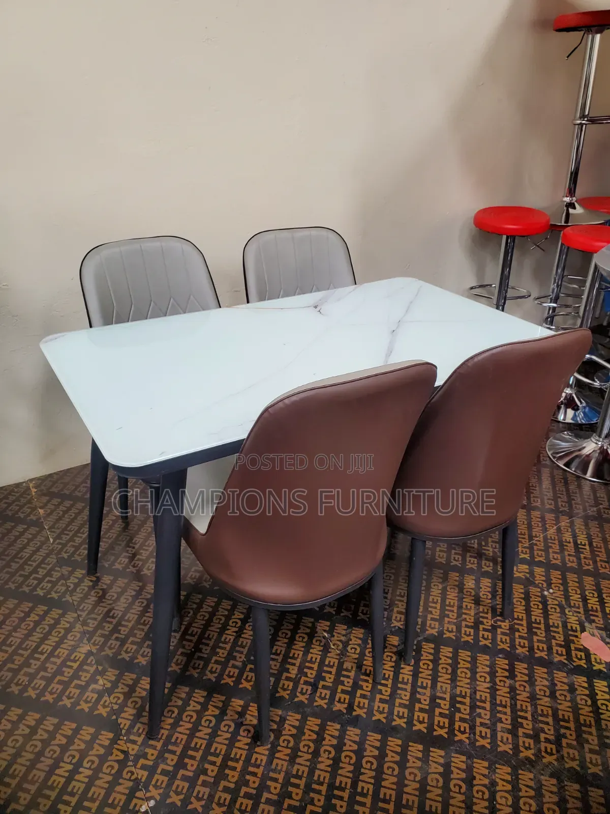 PU Leather Dining Chairs and Marble Effect Table Set