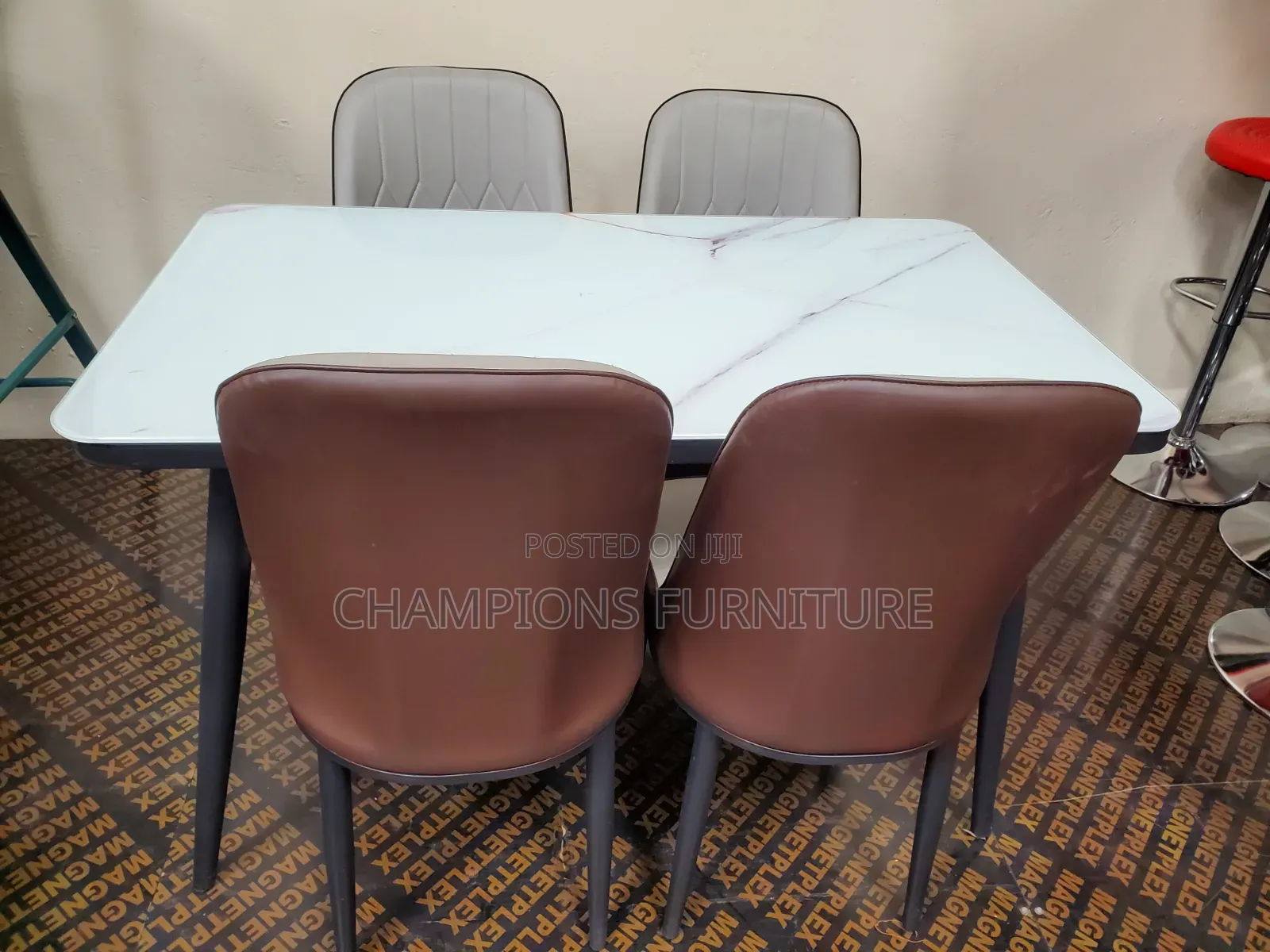 PU Leather Dining Chairs and Marble Effect Table Set