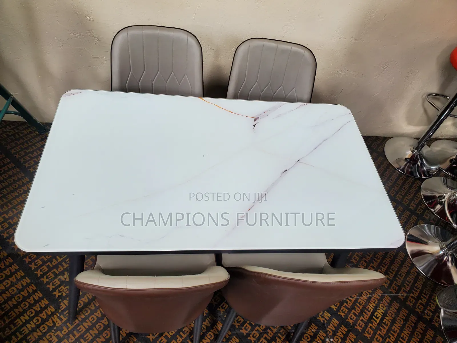 PU Leather Dining Chairs and Marble Effect Table Set