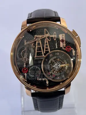 Jacob &Co. Oil Pump Rose Gold Black Leather Watch
