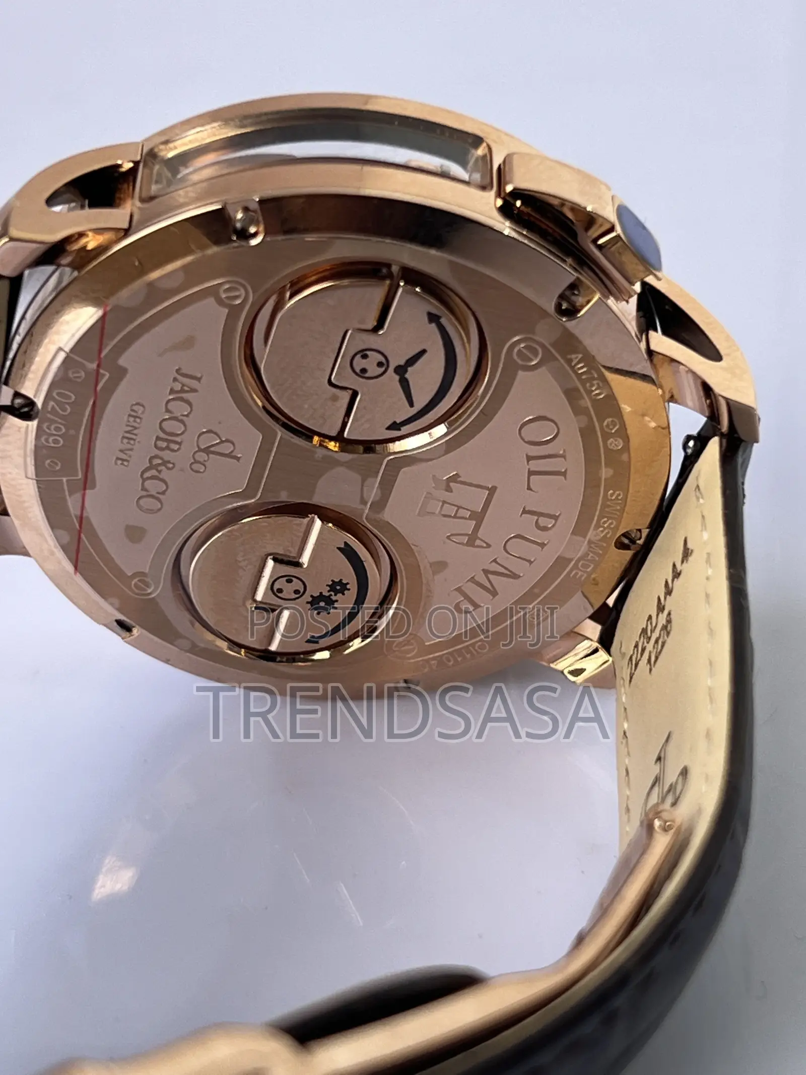Jacob &Co. Oil Pump Rose Gold Black Leather Watch