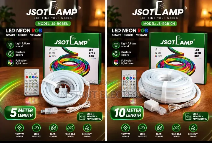 JSOTLAMP 10m RGB LED Neon Strip Light Remote App Control