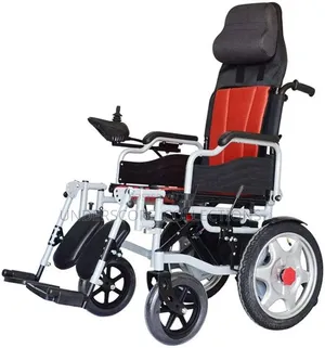 Motorized Electric Wheelchair Featuring a Red and Black Cushioned Seat