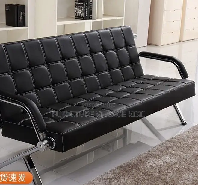 Office Chair;5-Seater Black Leather Reception Sofa Set