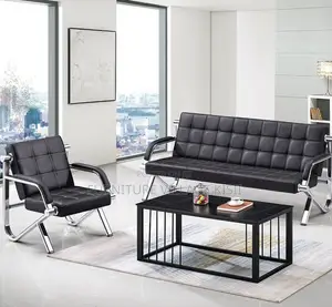 Office Chair;5-Seater Black Leather Reception Sofa Set