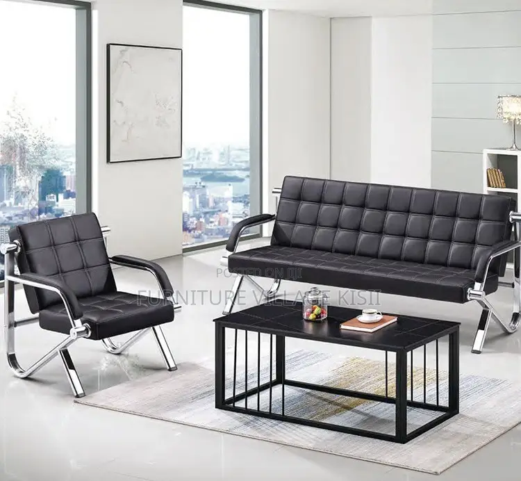 Office Chair;5-Seater Black Leather Reception Sofa Set
