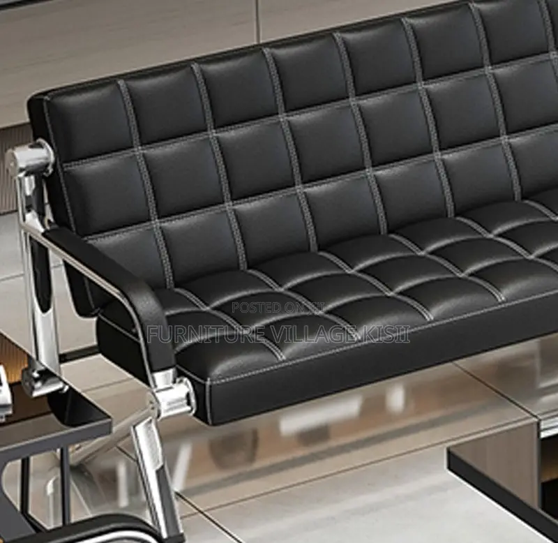 Office Chair;5-Seater Black Leather Reception Sofa Set