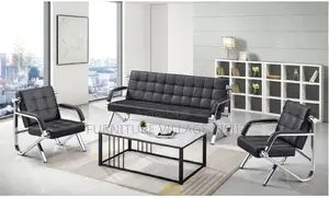 Office Chair;5-Seater Black Leather Reception Sofa Set