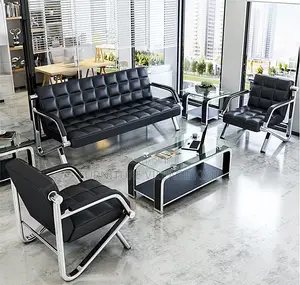 Office Chair;5-Seater Black Leather Reception Sofa Set