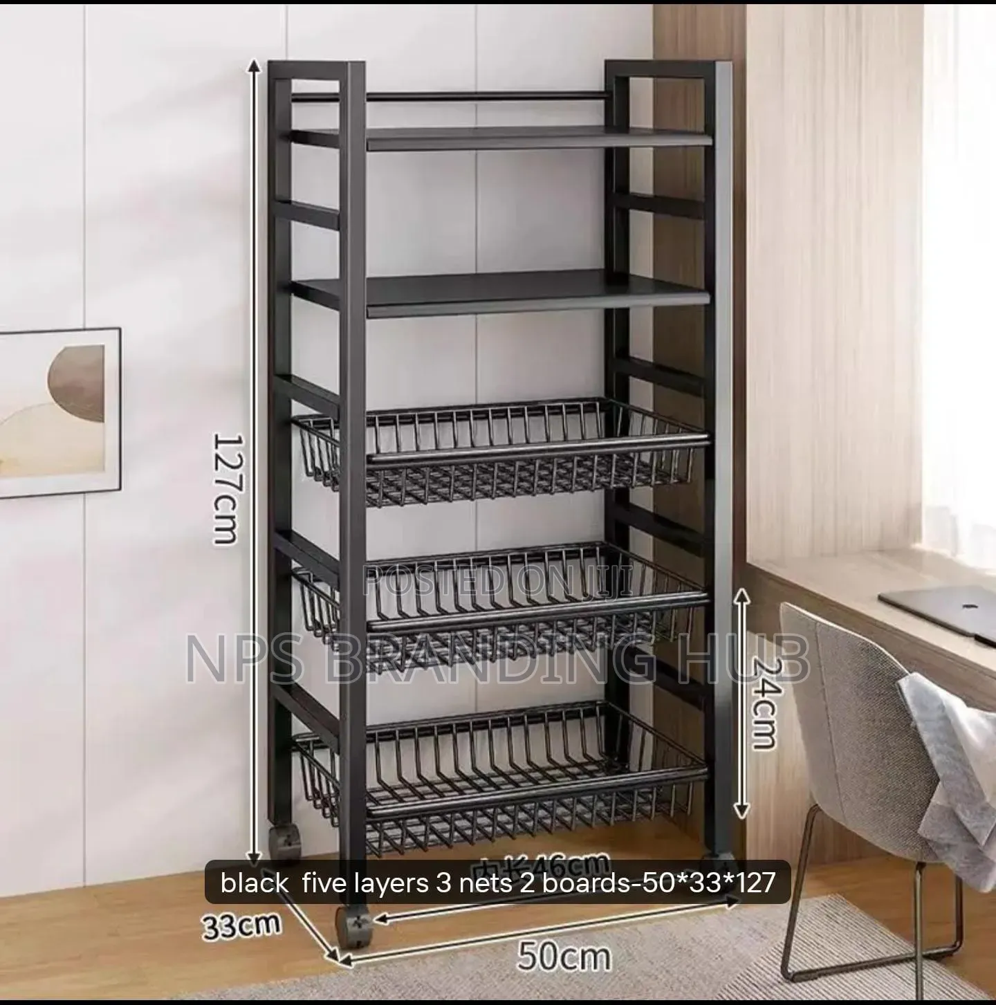 5layer Heavy Metallic Vegetable Rack With Movable Wheels (Nm