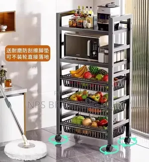 5layer Heavy Metallic Vegetable Rack With Movable Wheels (Nm