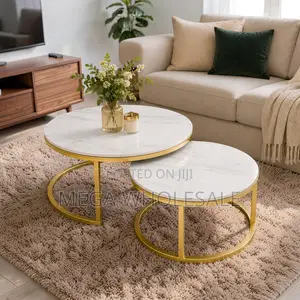 Modern Design Marble Nesting Coffee Table Set With Gold Metal Frame
