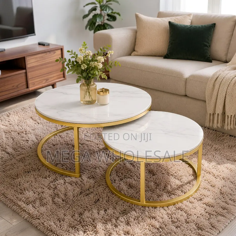 Modern Design Marble Nesting Coffee Table Set With Gold Metal Frame