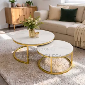 Marble Finish Marble Nesting Coffee Table Set With Gold Metal Frame