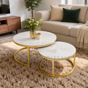 Marble Finish Marble Nesting Coffee Table Set With Gold Metal Frame