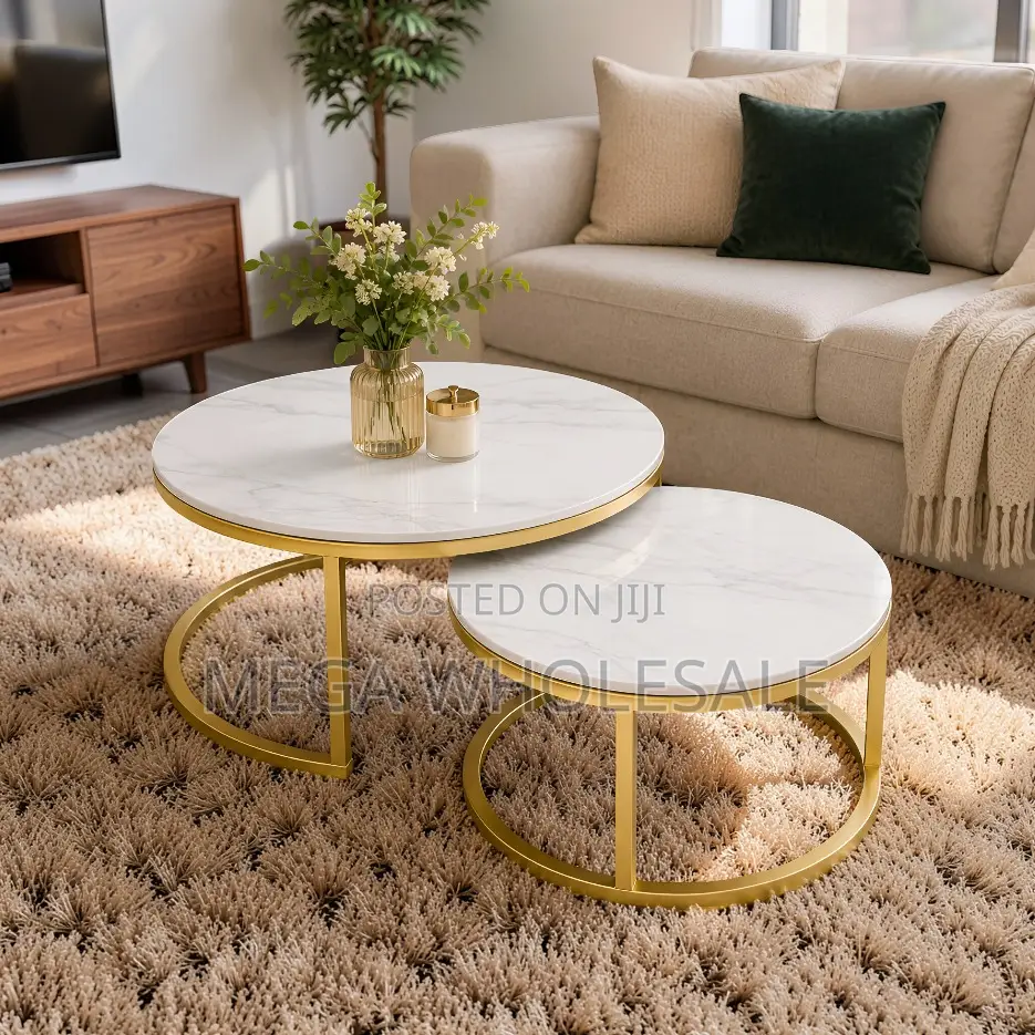 Marble Finish Marble Nesting Coffee Table Set With Gold Metal Frame