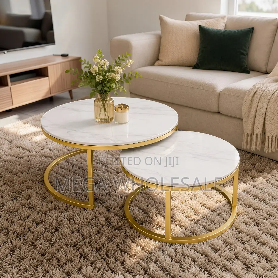 Gold Frame Marble Nesting Coffee Table Set With Gold Metal Frame
