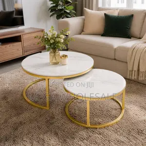 Gold Frame Marble Nesting Coffee Table Set With Gold Metal Frame