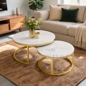 Space Saving Marble Nesting Coffee Table Set With Gold Metal Frame