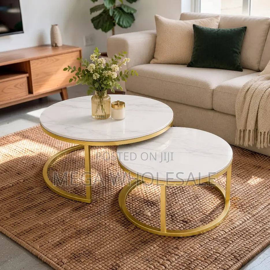 Space Saving Marble Nesting Coffee Table Set With Gold Metal Frame