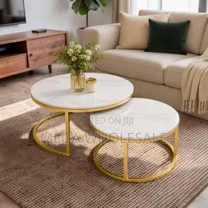 Space Saving Marble Nesting Coffee Table Set With Gold Metal Frame