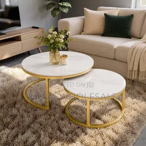 Elegant Style Marble Nesting Coffee Table Set With Gold Metal Frame
