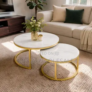 Durable Build Marble Nesting Coffee Table Set With Gold Metal Frame