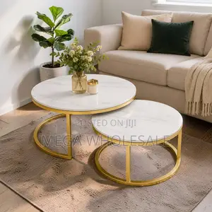 Durable Build Marble Nesting Coffee Table Set With Gold Metal Frame