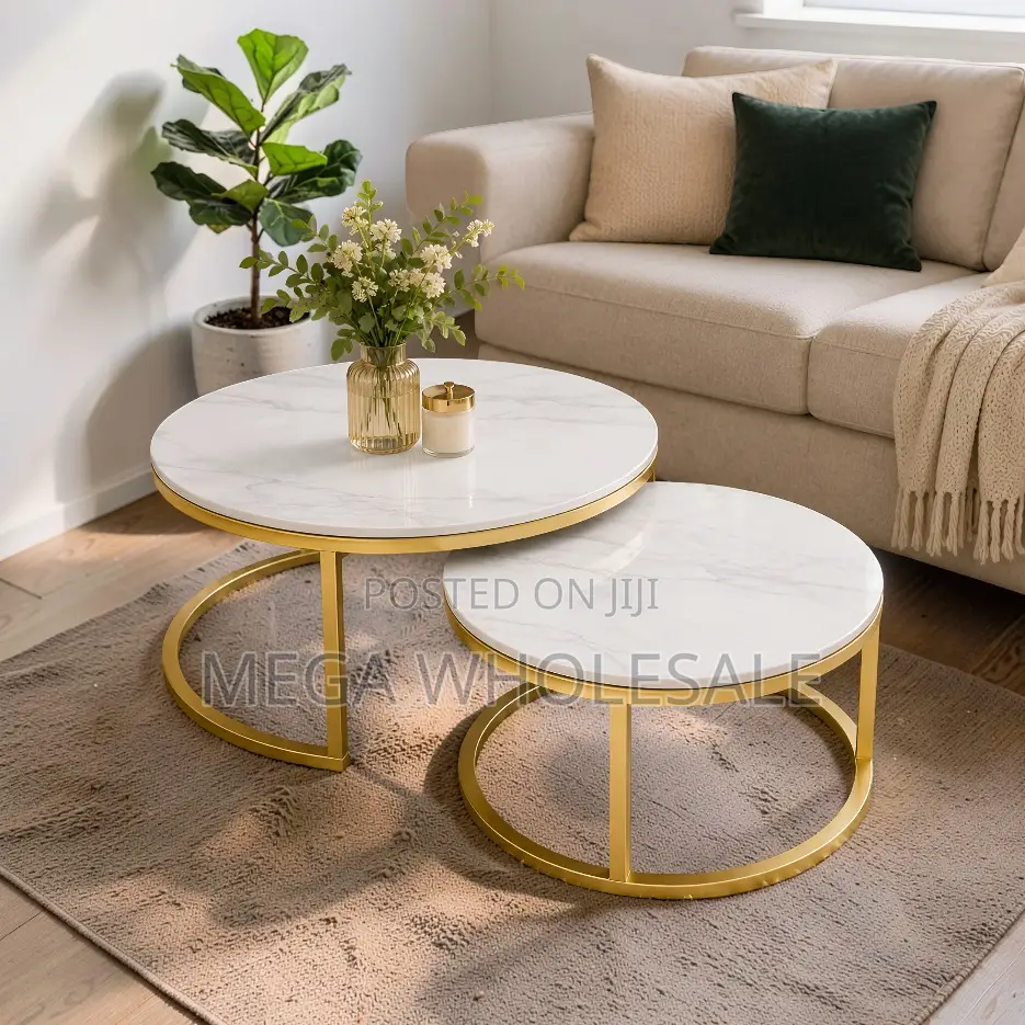 Durable Build Marble Nesting Coffee Table Set With Gold Metal Frame