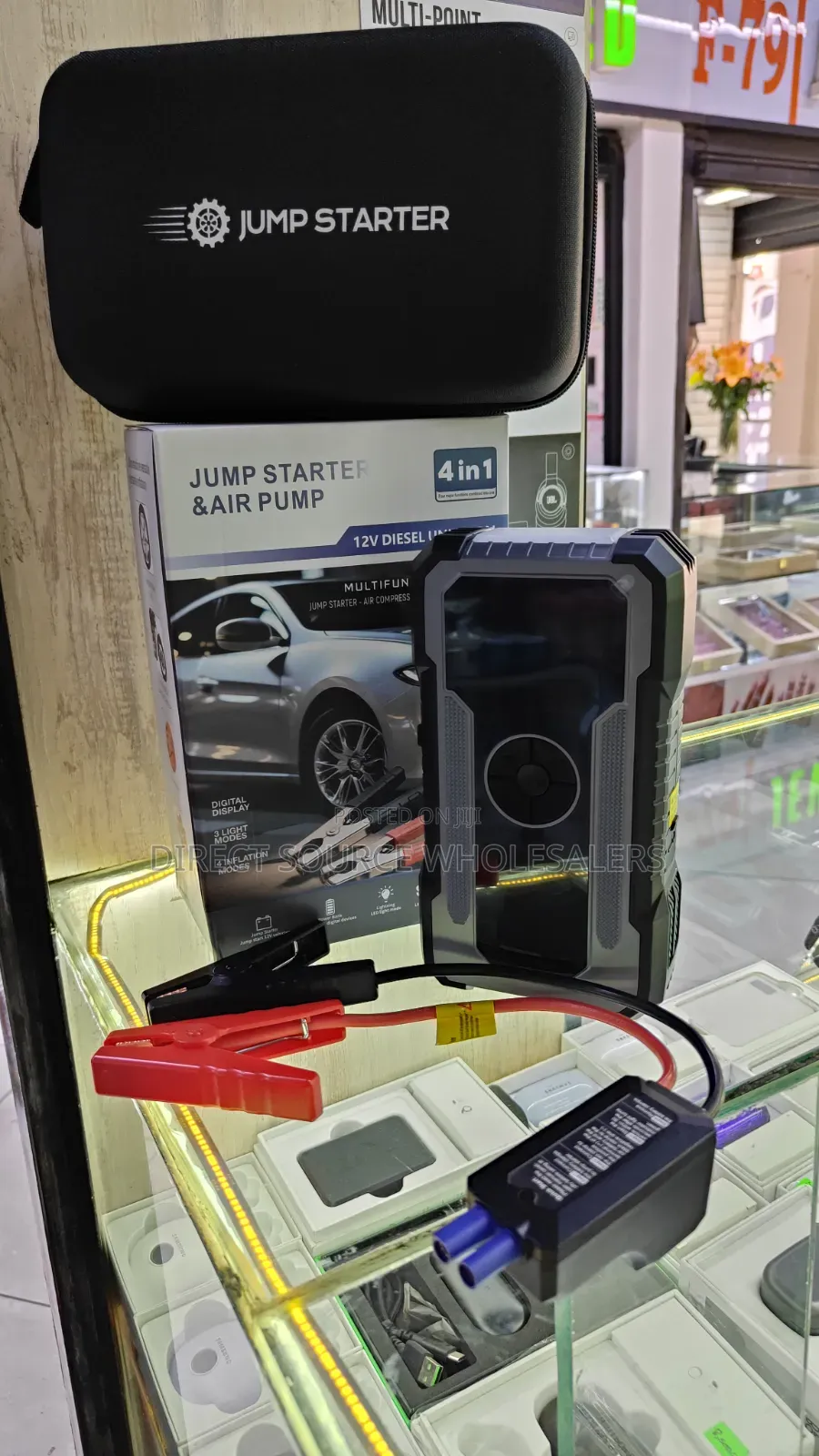 4-in-1 Emergency Car Jump Starter – LED Light & Power Bank
