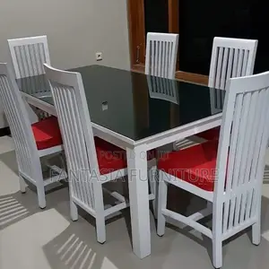 6 Seater White Marble Top Dining Set
