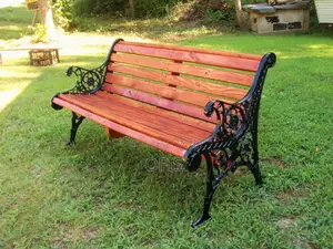 Modern Mahogany Finish Metallic Bench - 3 Seater