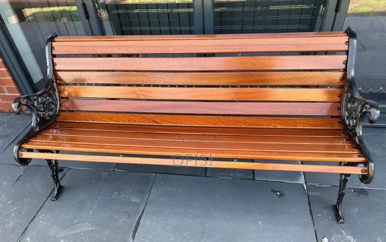 Modern Mahogany Finish Metallic Bench - 3 Seater