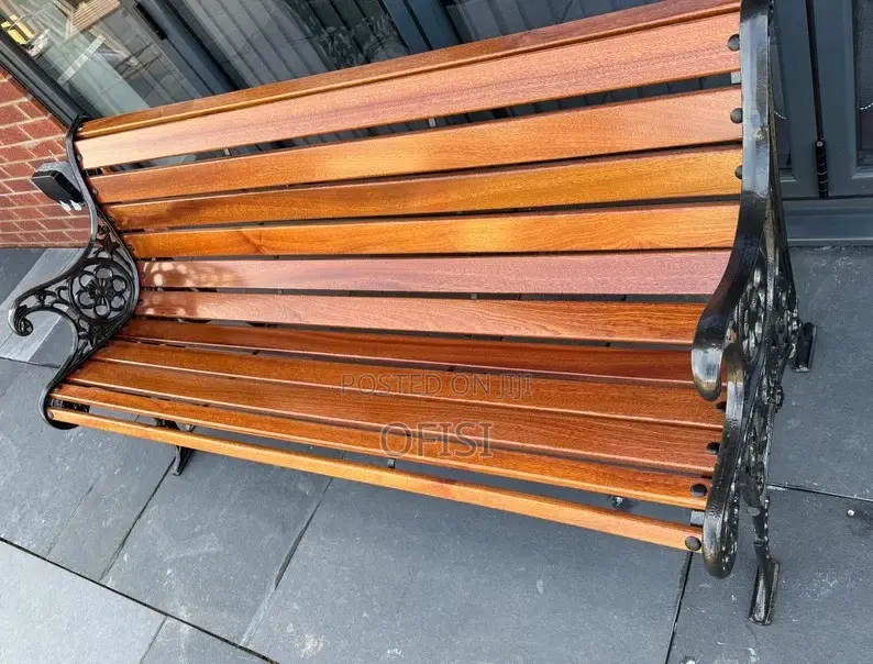 Modern Mahogany Finish Metallic Bench - 3 Seater