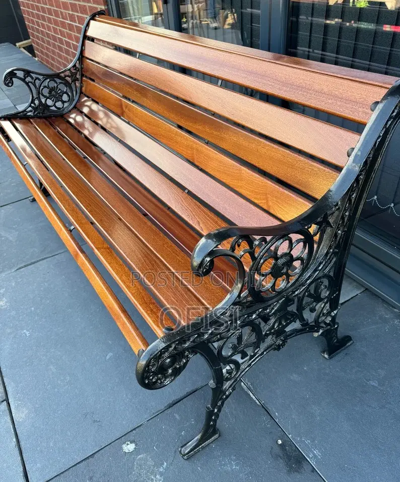 Modern Mahogany Finish Metallic Bench - 3 Seater