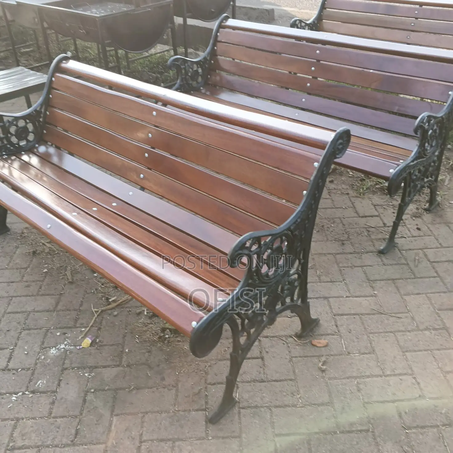 Modern Mahogany Finish Metallic Bench - 3 Seater