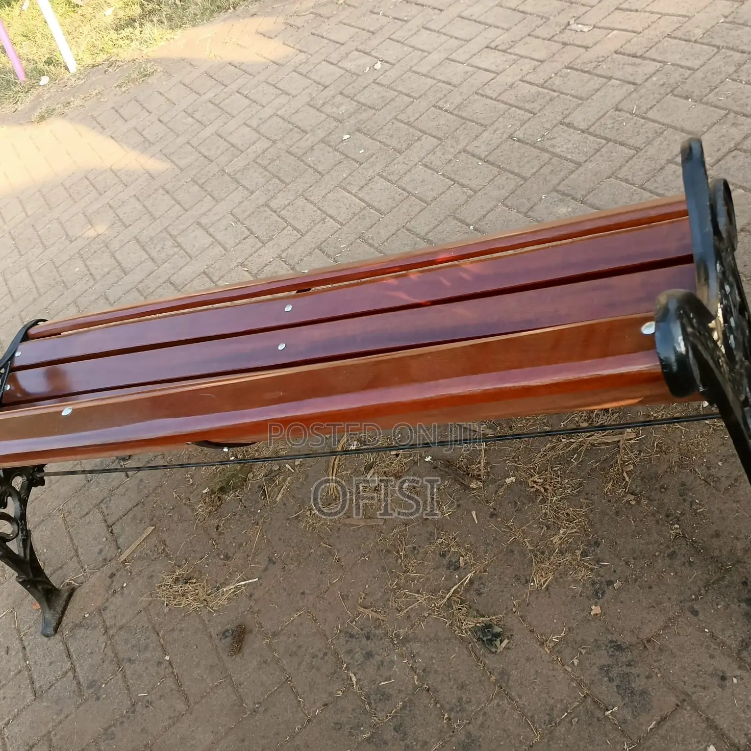 Modern Mahogany Finish Metallic Bench - 3 Seater