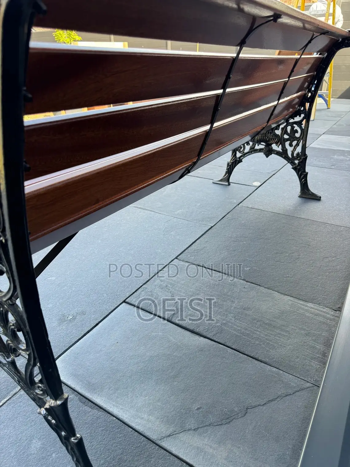 Modern Mahogany Finish Metallic Bench - 3 Seater